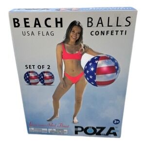 Beach Balls Set of 2 POZA Pool Red White Blue USA Flag Confetti Beach Pool
